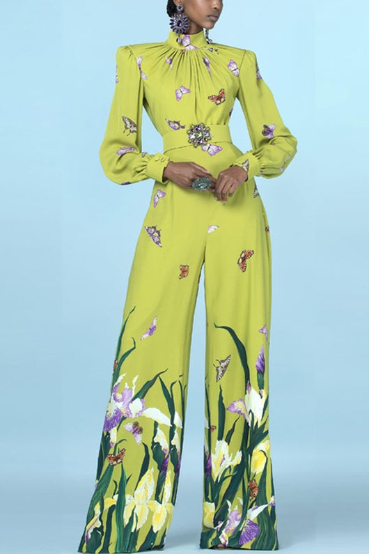 Conjunto Elegante: Blusa con Cuello de Pie y Cuentas + Pantalón Recto Estampado de Cintura Alta - Image 12