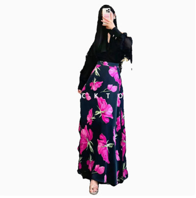 Conjunto Elegante Blusa Halter Hombros Descubiertos y Falda en Gasa - Image 2