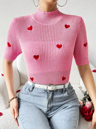 Suéter Tejido Cuello Alto con Corazón Manga Corta para Mujer - Image 5