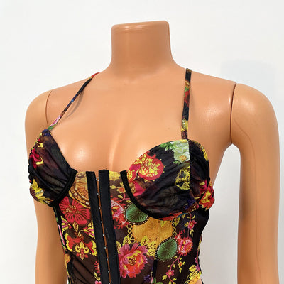 Conjunto Atrevido de Falda Corta con Tirantes de Malla Estampada - Image 7