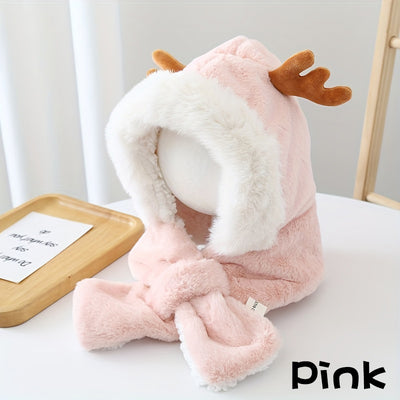 Gorro Infantil Cálido con Orejas de Conejo y Astas de Venado - Conjunto con Bufanda Polar para Niñas - Image 10