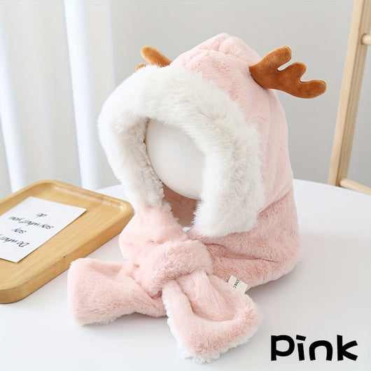 Gorro Infantil Cálido con Orejas de Conejo y Astas de Venado - Conjunto con Bufanda Polar para Niñas - Image 10