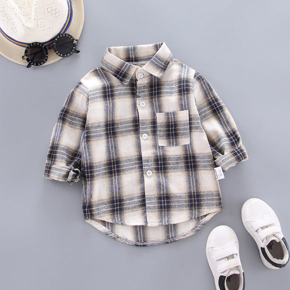 Camisas Cuadros Coreanas para Niños y Niñas - Corte Holgado Solapa Larga