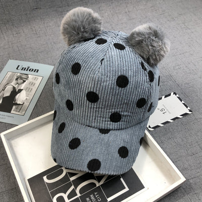 Gorro de Pana con Pompones de Pelaje de Conejo para Otoño e Invierno - Image 4