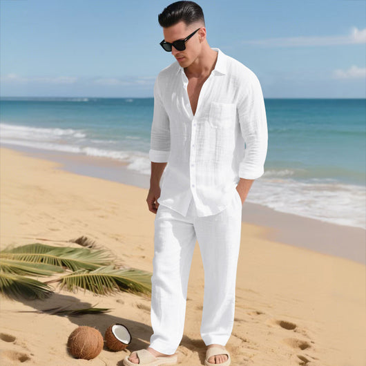 Conjunto de Camisa Suelta y Pantalón de Manga Larga para Playa - Image 9