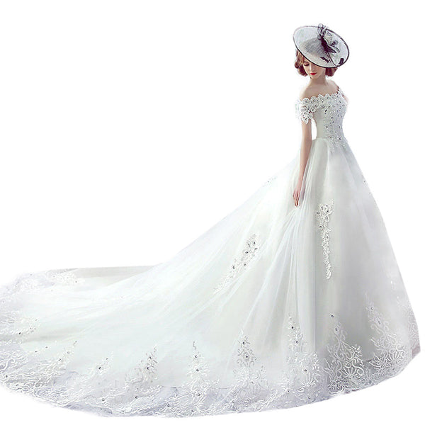 Vestido de Novia Asimétrico con Velo Francés Trailing Estilo Hepburn