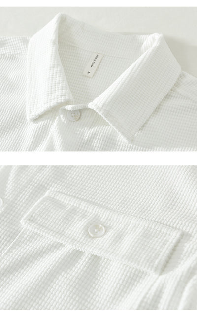 Camisa de Trabajo Estilo Japonés Textura Waffle Manga Larga - Image 12