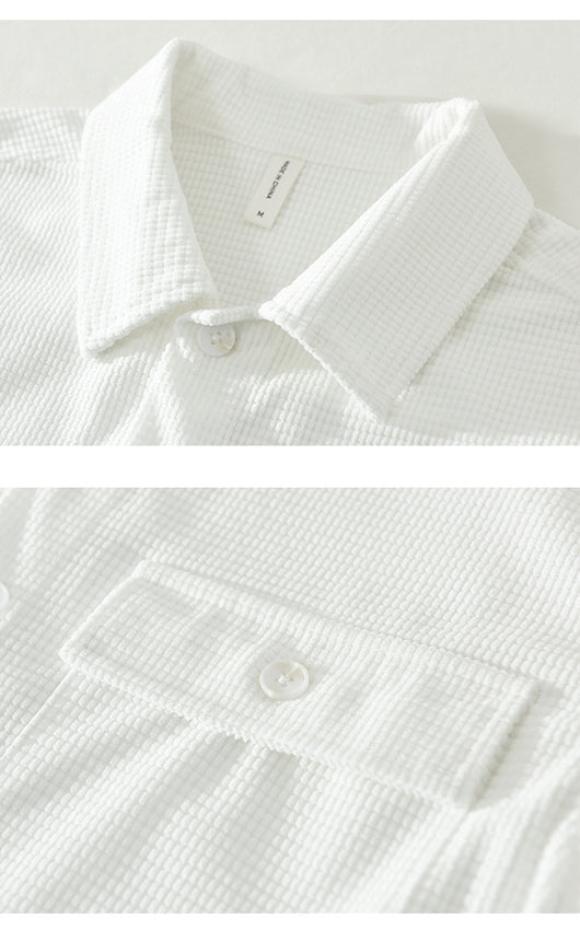 Camisa de Trabajo Estilo Japonés Textura Waffle Manga Larga - Image 12