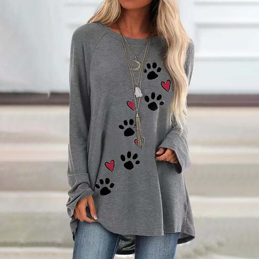 Playera Suelta con Cuello Redondo y Estampado de Patitas de Perro - Image 6