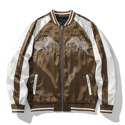 Chaqueta Beisbolera con Bordado de Tigre Estilo Chino para Hombre