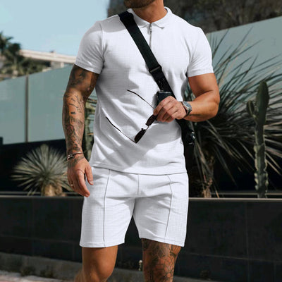 Conjunto Casual de Dos Piezas en Waffle para Hombre - Playera y Shorts con Cremallera - Image 13