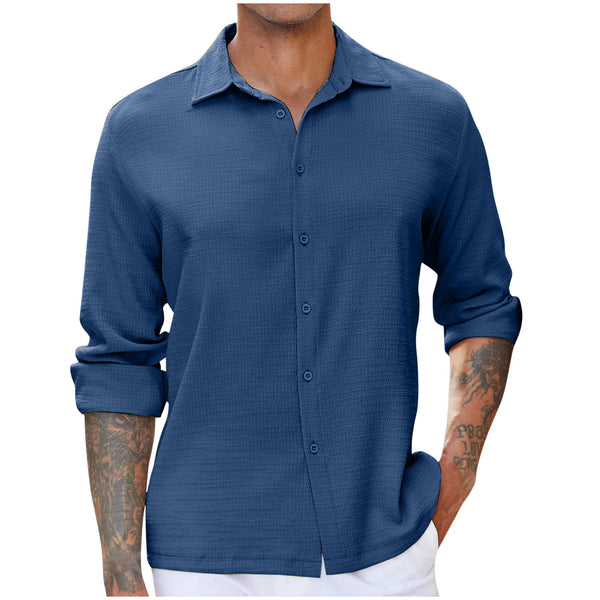 Camisa Casual para Hombre con Cuello Vuelto y Efecto Bubble