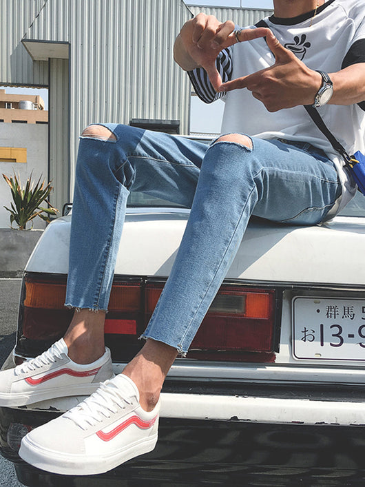 Jeans Slim Fit Rotos en las Rodillas Estilo Coreano para Hombre - Image 5
