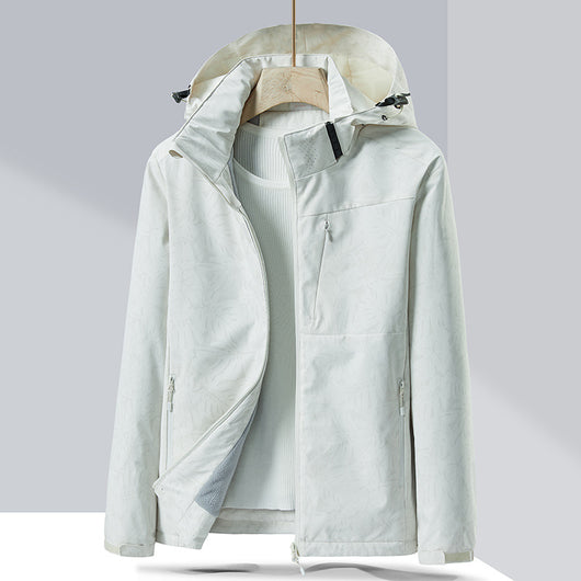 Lavender windproof sports jacket with a hood, full zipper, and fleece lining, shown on a hanger. - Image 9