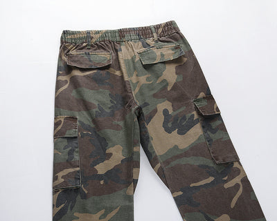 Pantalones Cargo Camuflaje Desgastado con Múltiples Bolsillos y Costuras de Trabajo - Image 15