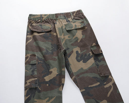 Pantalones Cargo Camuflaje Desgastado con Múltiples Bolsillos y Costuras de Trabajo - Image 15