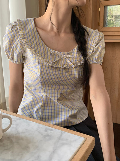 Blusa Corta Cuadros Retro con Escote Amplio - Image 49