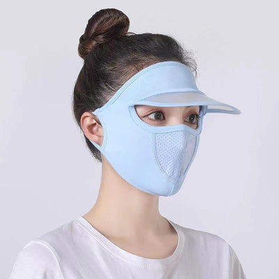 Light pink ice silk sun protection mask with ear loops and neck coverage, featuring small ventilation holes. - Image 29