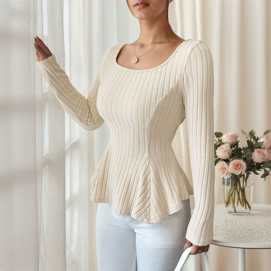 Blusa Ajustada de Cuello Cuadrado y Manga Larga con Amarre - Image 3