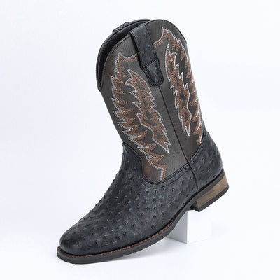 Botas Motociclista Western de Cuero Denim con Punta Cuadrada para Hombre - Image 13