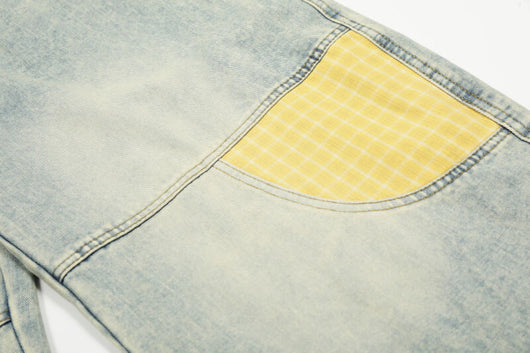 Jeans Bootcut Retro con Parches de Cuadros para Hombre - Image 10