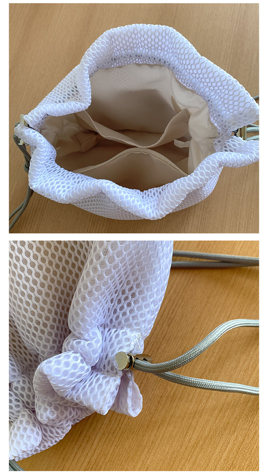 Bolsa Bucket de Malla con Cordón - Bolso Mensajero Chic para Mujeres - Image 14