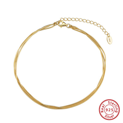 Pulsera Tobillera de Plata Esterlina 925 Triple Capa para Mujer - Image 2