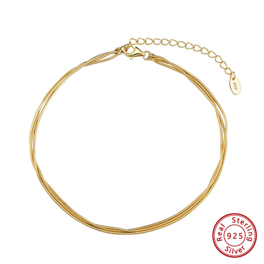Pulsera Tobillera de Plata Esterlina 925 Triple Capa para Mujer - Image 2
