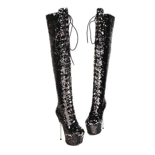 Botas Stiletto Brillantes Hasta la Rodilla con Lentejuelas - Image 7