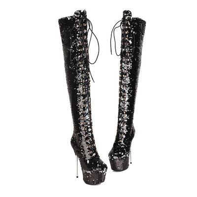 Botas Stiletto Brillantes Hasta la Rodilla con Lentejuelas - Image 7