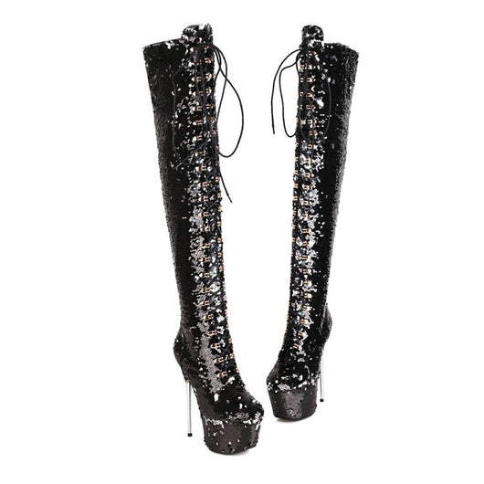 Botas Stiletto Brillantes Hasta la Rodilla con Lentejuelas - Image 7