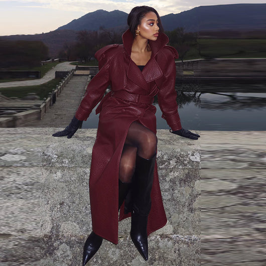 Abrigo de Cuero Largo para Mujer - Elegancia Sofisticada para Otoño e Invierno - Image 14