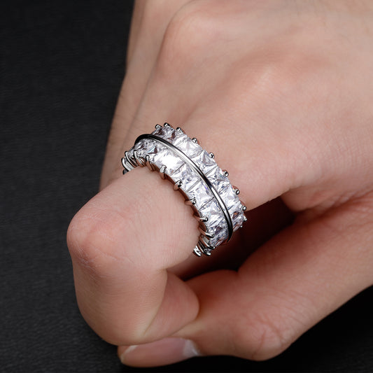 Anillo Dividido de Circones Dobles Hip Hop Europeo y Americano