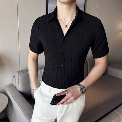 Camisa Manga Corta Slim Fit para Hombre con Patrón de Olas - Image 3