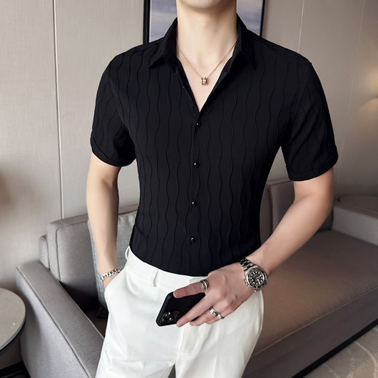 Camisa Manga Corta Slim Fit para Hombre con Patrón de Olas - Image 3