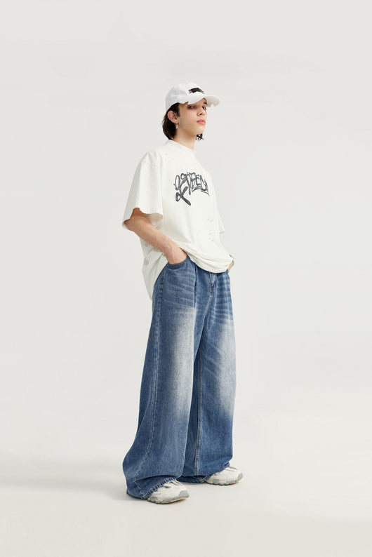 Pantalones Vaqueros Rectos Talla Alta para Hombre - Corte Ancho Lavado - Image 12
