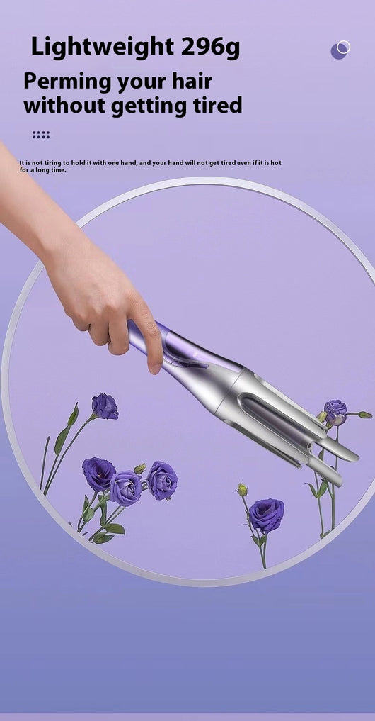 Gradient purple wireless automatic hair curler with a sleek design, one-button start, and three-speed adjustment. - Image 14