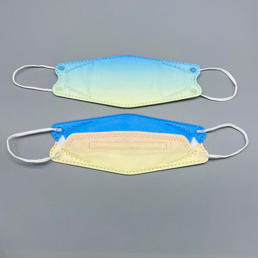 Gradient pink and purple fish-type 4D protective mask with white ear loops on a gray background. - Image 10