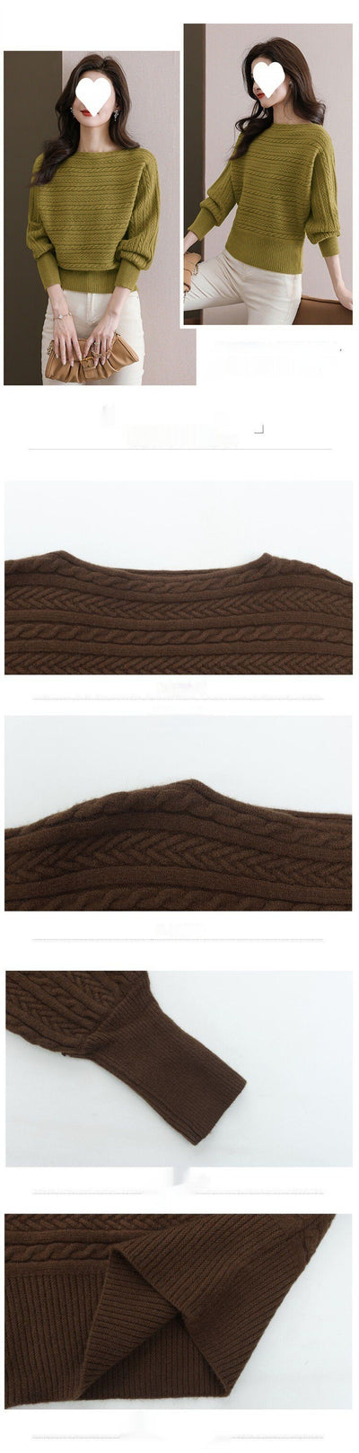 Blusa Tejida Cuello Barco Manga Murciélago Suelta para Otoño e Invierno - Image 7