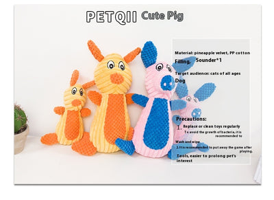 Plush rabbit pet toy with a beige ribbed body and orange textured ears, nose, belly, and feet, featuring a squeaker. - Image 10