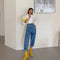 Pantalones Vaqueros Cintura Alta Corte Recto con Costura Retro
