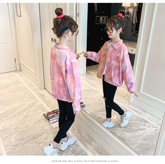 Chaqueta Denim Tie Dye Niña Estilo Coreano - Diseño Moderno Infantil - Image 4