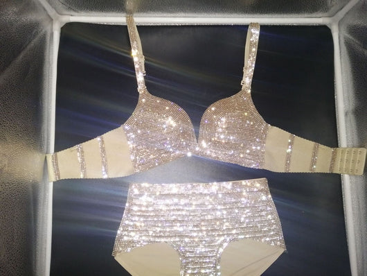Sparkling stick-on crystal bikini set with a bra top and high-waisted bottoms, ideal for nightclubs or swimwear. - Image 9