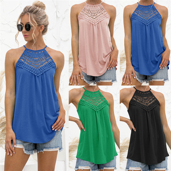 Top Halter con Encaje Cosido