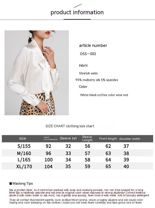 Blusa de Seda Mulberry con Cuello V y Lazo Grande para Mujer - Image 14