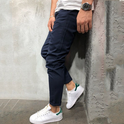 Pantalones Casuales Slim Fit en Tela Tejida Color Sólido para Hombre - Image 21