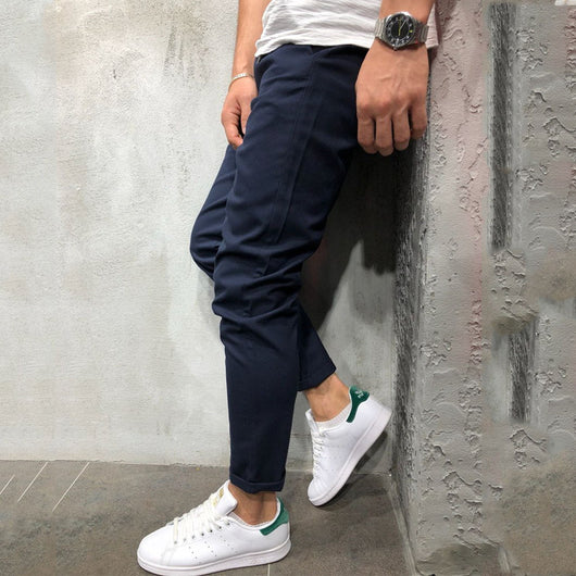 Pantalones Casuales Slim Fit en Tela Tejida Color Sólido para Hombre - Image 21