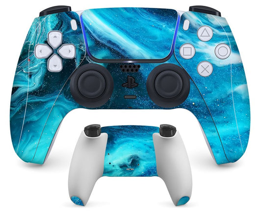 PS5 controller with a pastel marble sticker, showing the front and back views for anti-scratch protection. - Image 7