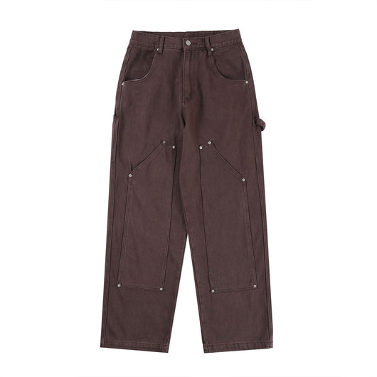 Pantalones Vaqueros Rectos Sueltos Multi-bolsillos Color Sólido - Image 16