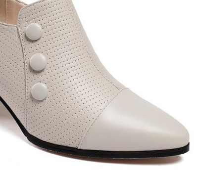 Zapatos de Tacón Grueso Punta Fina Talla Grande Mujer - Blanco Crema - Image 11